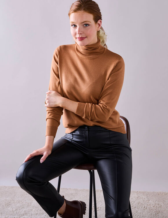 Pull col roulé, toucher doux (noisette)
