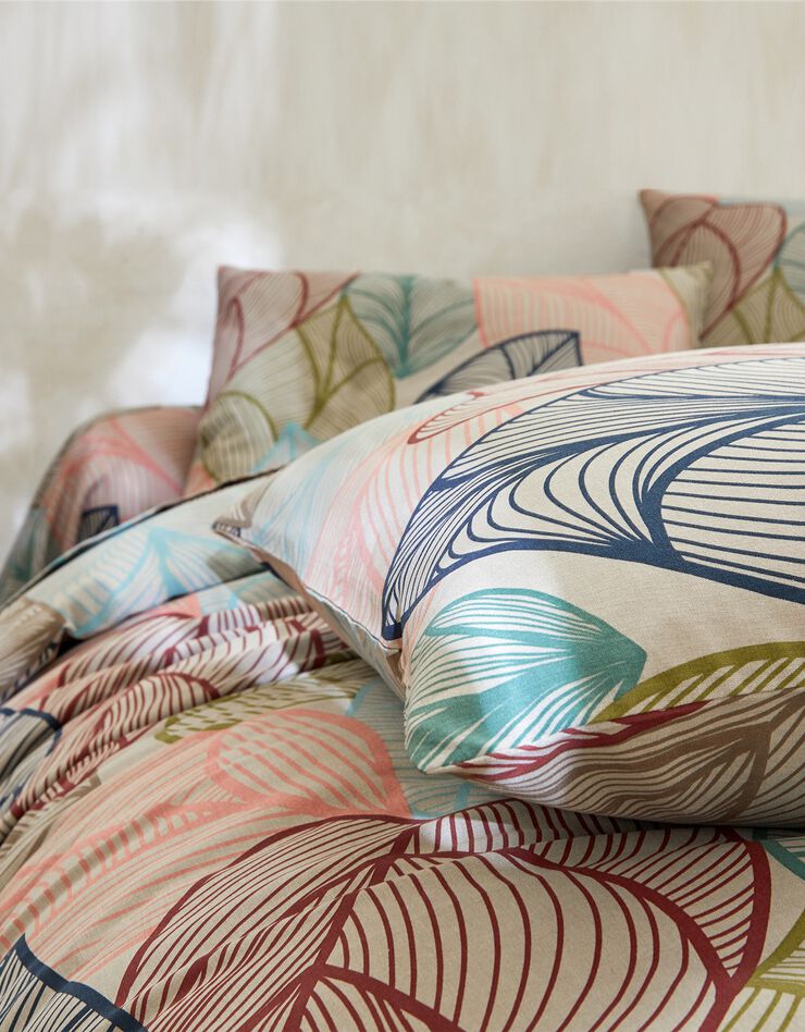 Bedlinnen Elsa in polykatoen met bladerenmotief (beige)