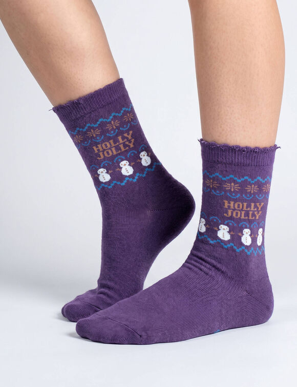 Chaussettes de No&euml;l - lot de 3 paires (caramel + prune + bleu)