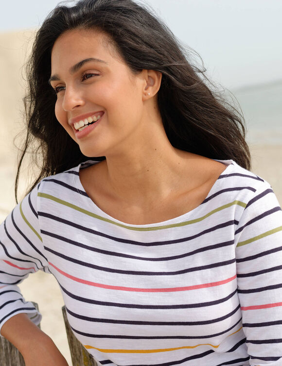 T-shirt marinière rayé manches 3/4 (blanc / multicolore)