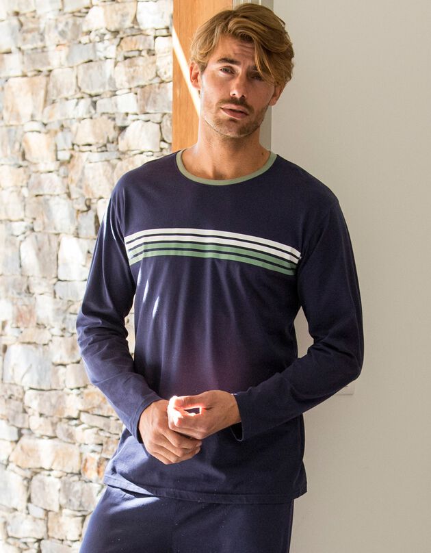 Gestreept pyjamashirt met lange mouwen (marine)
