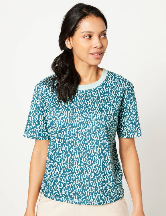 T-shirt imprimé, volume boîte (bleu canard)