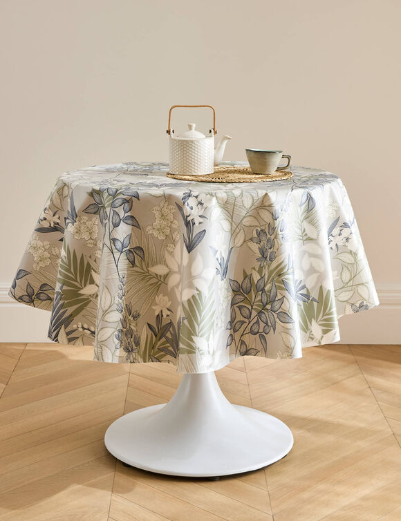 Nappe toile cir&eacute;e imprim&eacute; feuillage (gris)