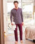 Gestreepte pyjama met Tunesische hals (bordeaux)