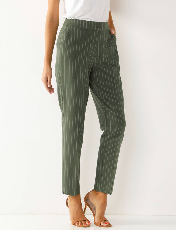 Pantalon 7/8ème coupe cigarette, imprimé rayé (kaki)