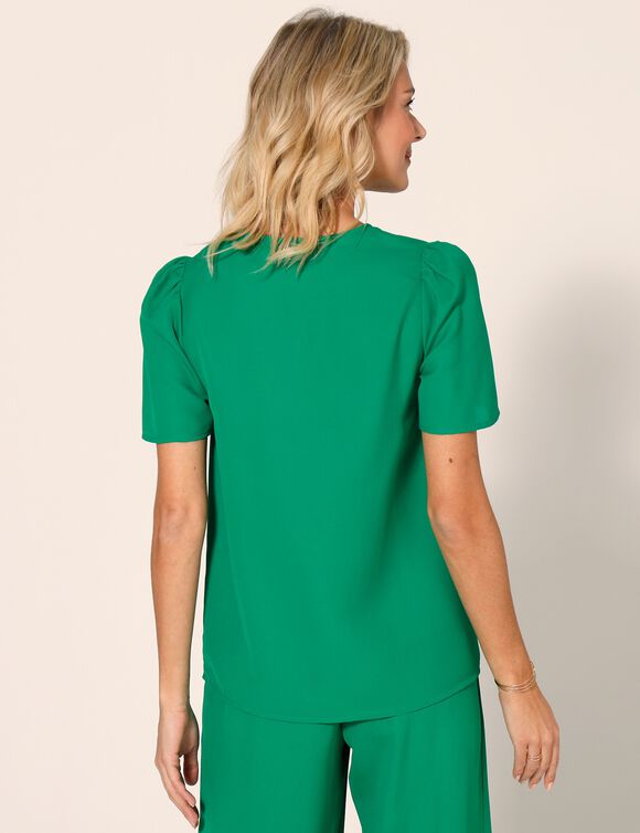 Blouse unie col V manches courtes (vert)