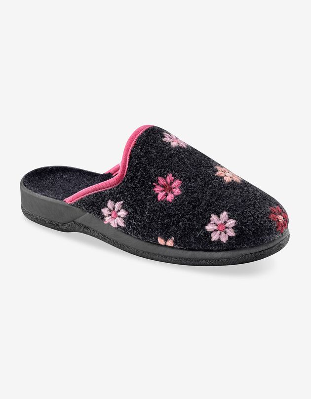 Mules - brodées fleurs (anthracite)
