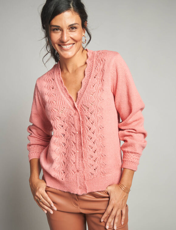 Gilet en maille ajourée (corail)