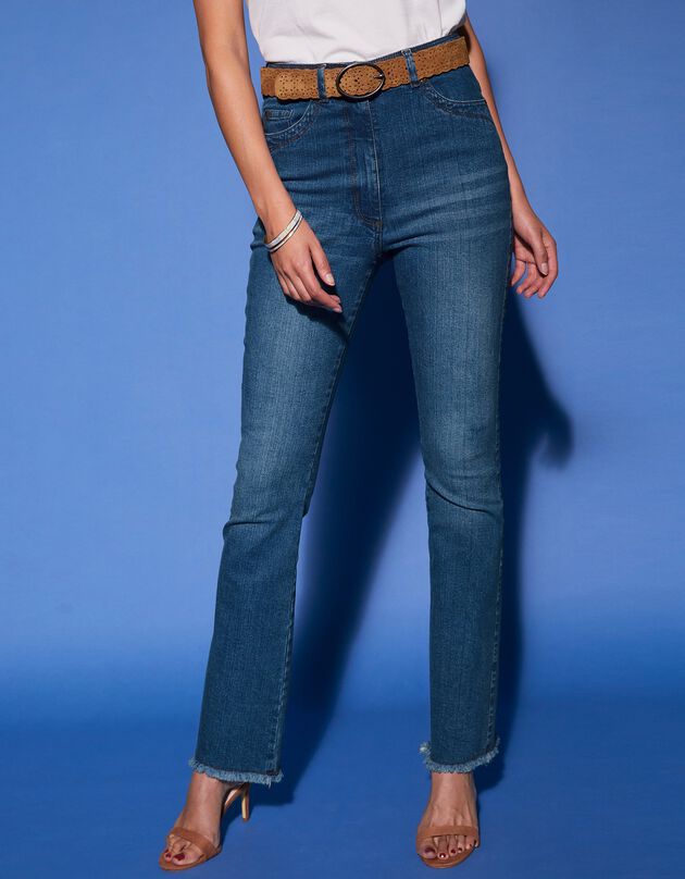 Bootcut jeans met franjes en hoge taille, stone, hi-res