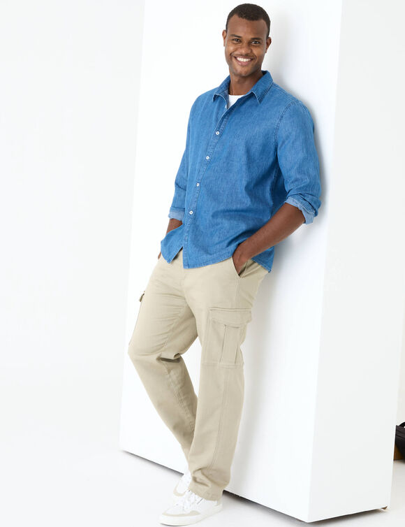 Chemise en denim l&eacute;ger manches longues  (bleu)