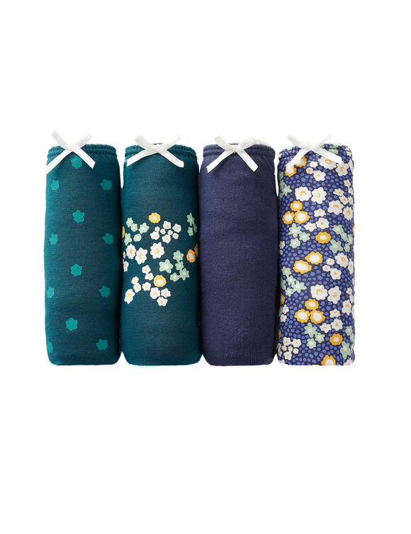 Shorty coton stretch imprim&eacute; "fleurs" - lot de 4 (bleu / vert)