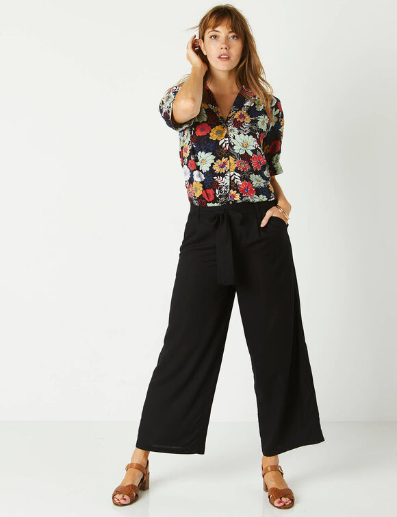 Pantalon raccourci large uni (noir)