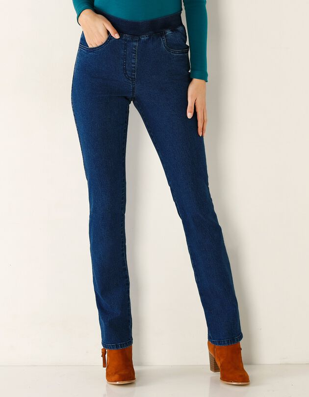 Rechte jeans met elastische taille (stone)
