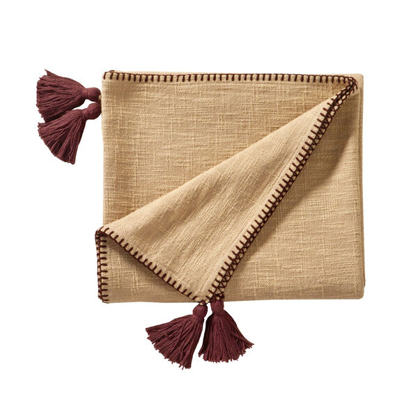 Plaid uni coton texturé (taupe)