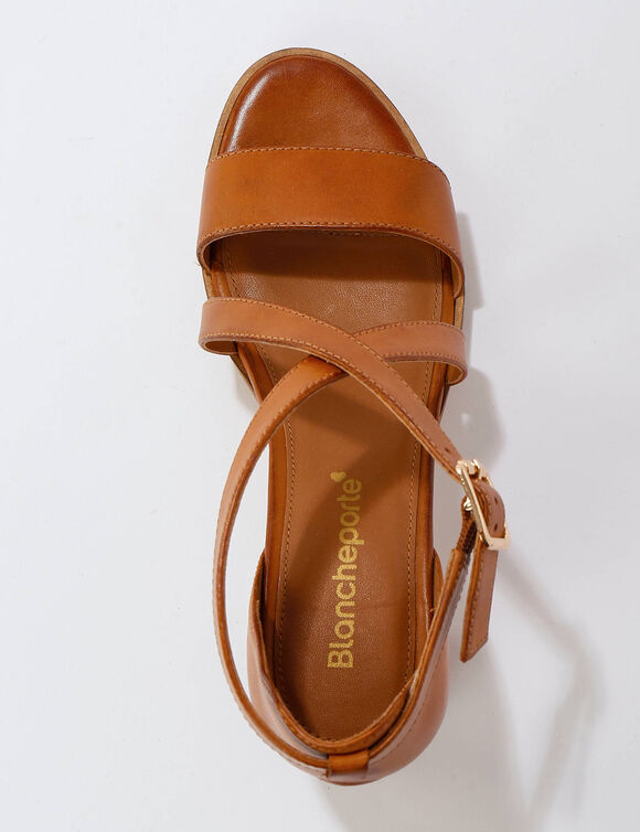 Leren sandalen met hak (bruin)