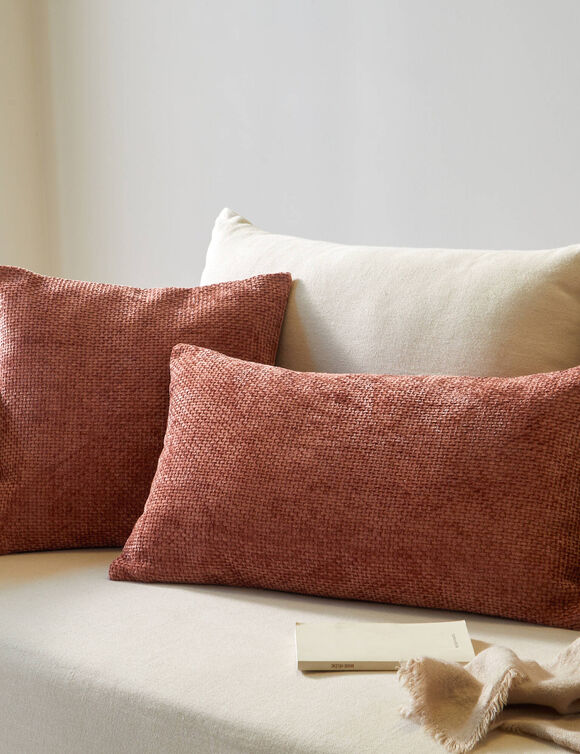 Housse de coussin unie tissage chenille - lot de 2 (rose blush)