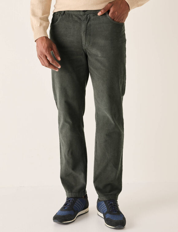 Pantalon 5 poches velours fines c&ocirc;tes &eacute;lastiqu&eacute; c&ocirc;t&eacute;s (vert gris&eacute;)
