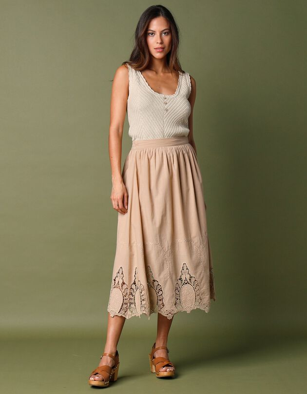 Ruime rok met macramé aan de onderkant (beige)