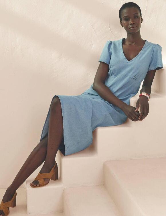 Robe longue en jean, manches papillon (bleached)