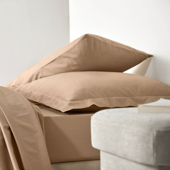 Effen bedlinnen in katoen (grijsbeige)