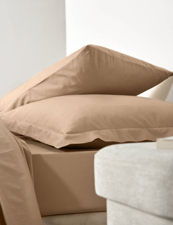 Effen bedlinnen in katoen (grijsbeige)