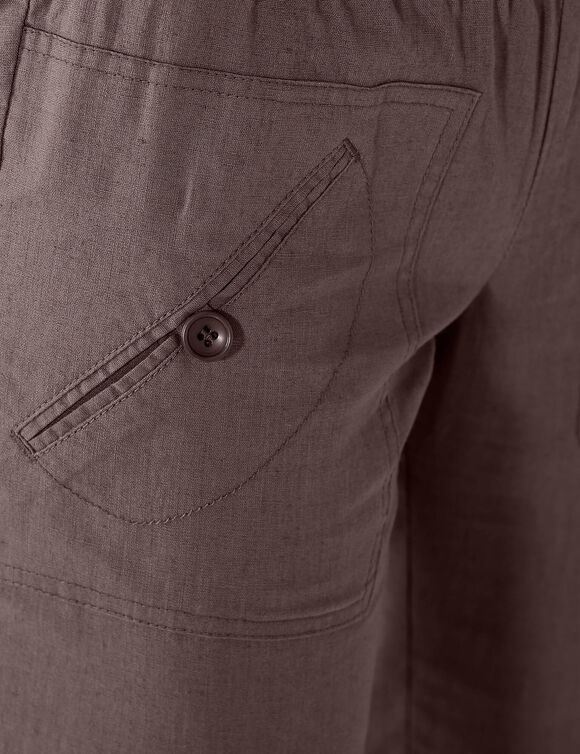 Pantalon coupe droite 7/8ème taille élastiquée, lin coton (marron glacé)