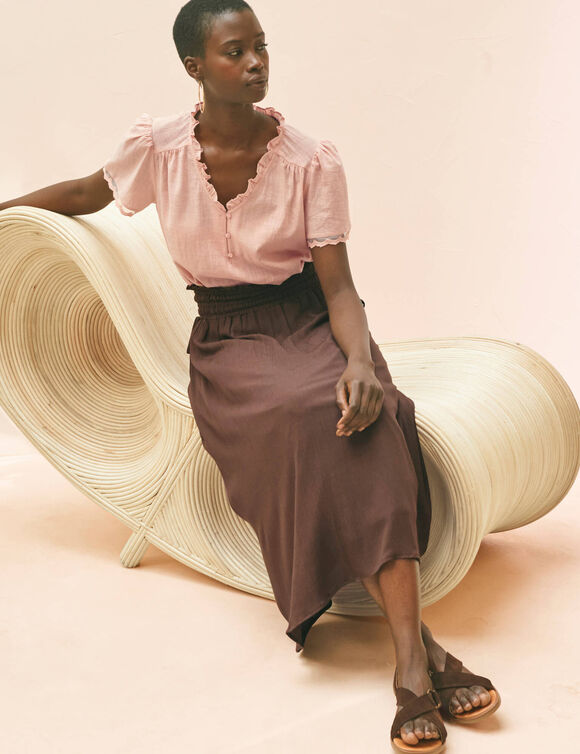 Jupe longue en cr&eacute;pon (chocolat)