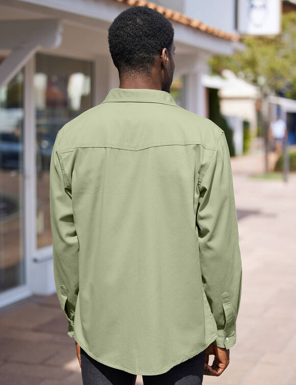 Chemise pressionnée manches longues en jean (kaki)