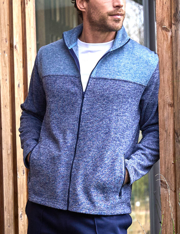 Sweater met opstaande ritskraag, tricot gevoerd met molton (chin&eacute; blauw)