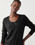 Cardigan boutonn&eacute; col rond uni, toucher doux (noir)
