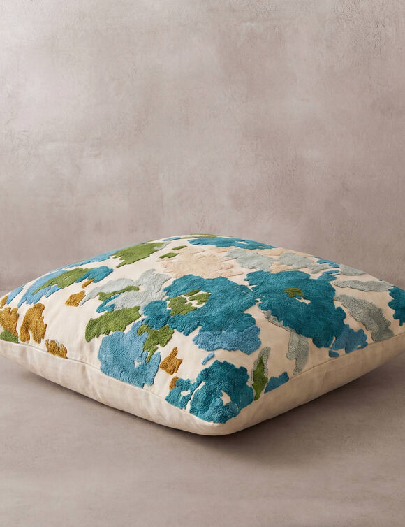 Coussin brod&eacute; multicolore Andr&eacute;a (&eacute;cru / bleu)