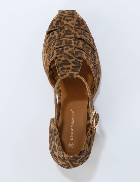 Sandales en cuir &agrave; talon motif l&eacute;opard (marron / noir)
