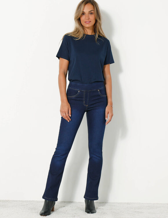 Jean bootcut ultra stretch, maille effet denim - petite stature (dark blue)