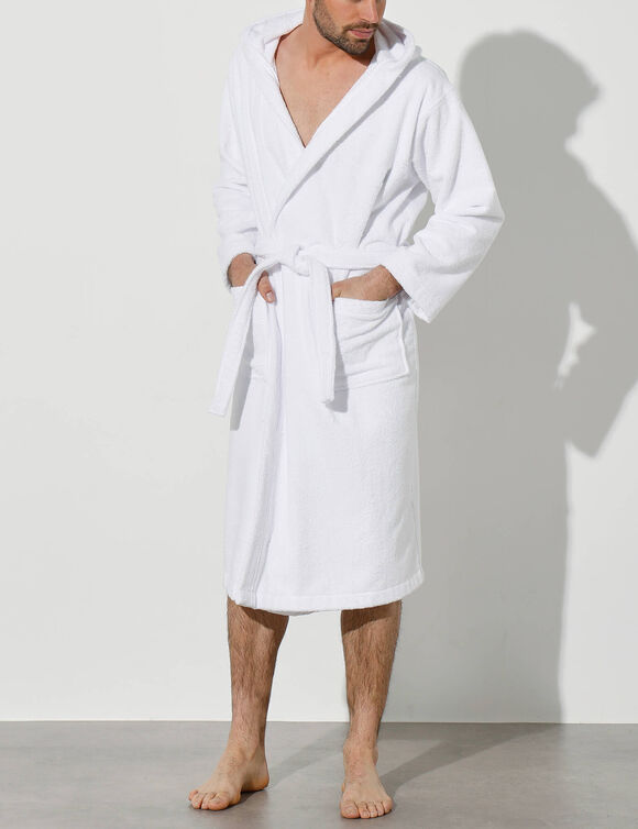 Peignoir mixte adulte col capuche - &eacute;ponge bouclette 380 g/m&sup2; (blanc)