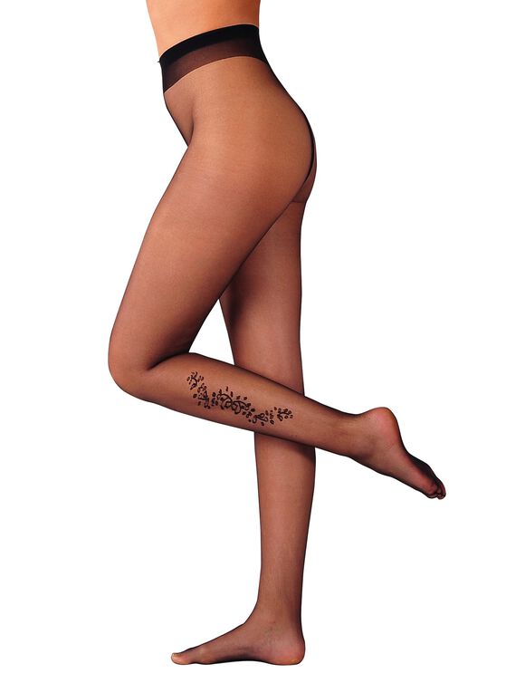 Opake panty met 'bloemen' tattoomotief - set van 2 (2 zwart)