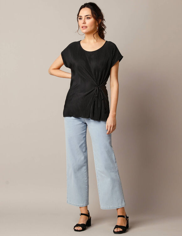 T-shirt tunique, maille plissée (noir)