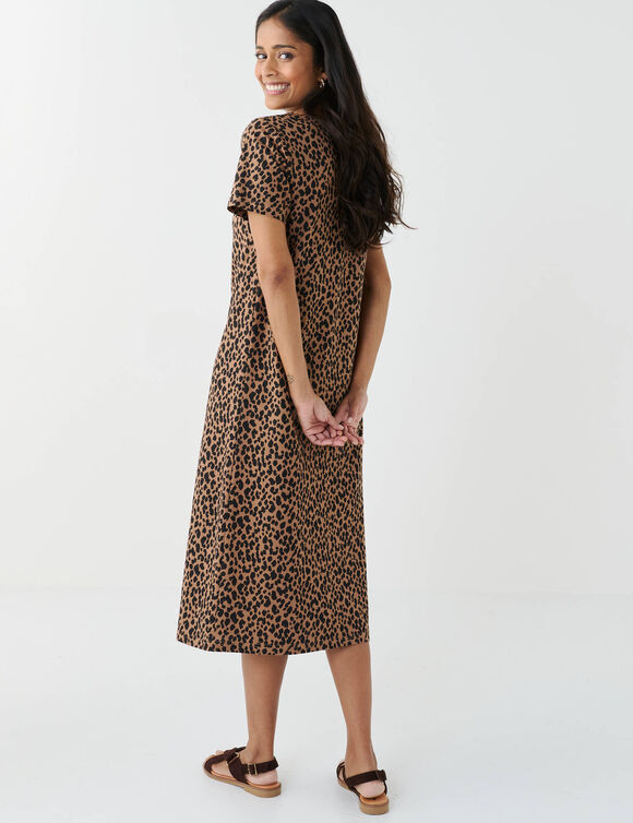 Robe longue imprim&eacute; l&eacute;opard (taupe / noir)
