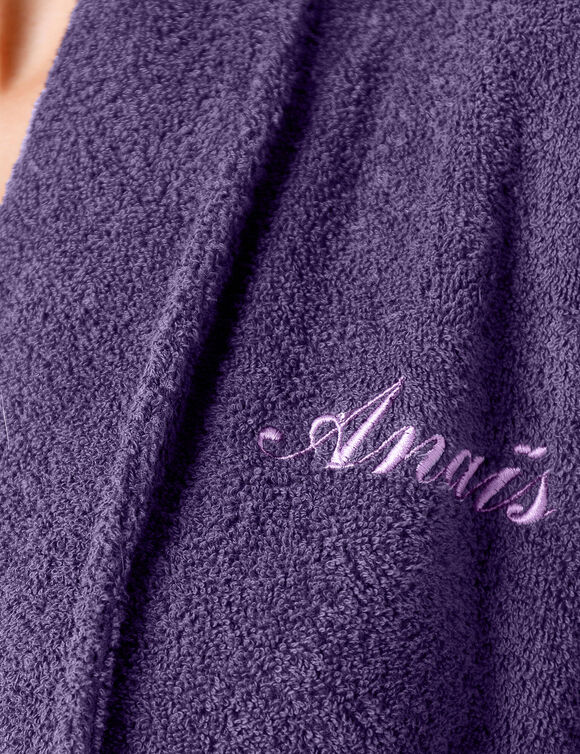 Peignoir mixte adulte éponge bouclette col châle personnalisable (aubergine)