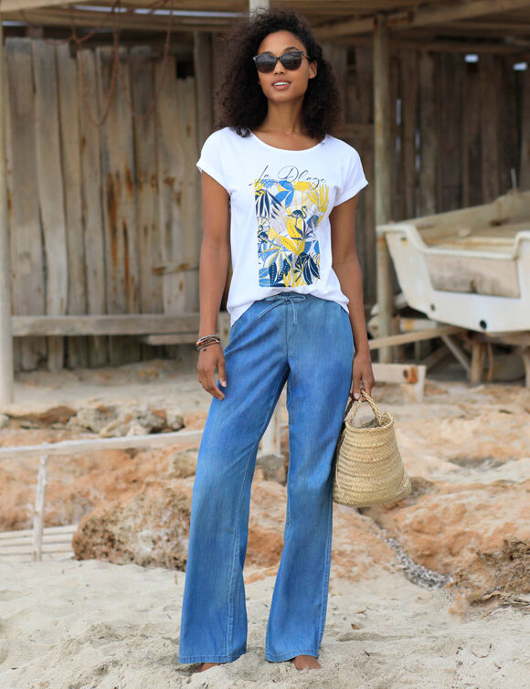 T-shirt imprimé placé  (blanc / jaune)