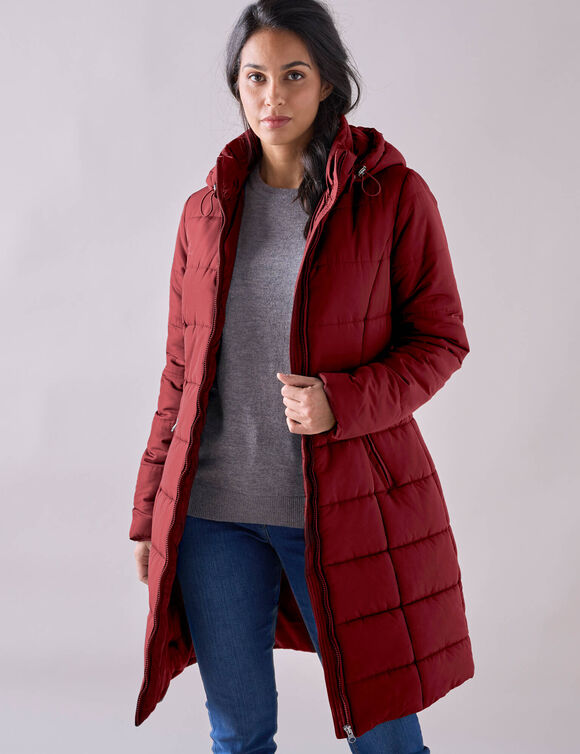 Doudoune longue ceinturée (rouge foncé)