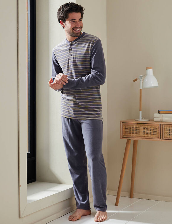 Pyjama pantalon ray&eacute; velours manches longues (anthracite)