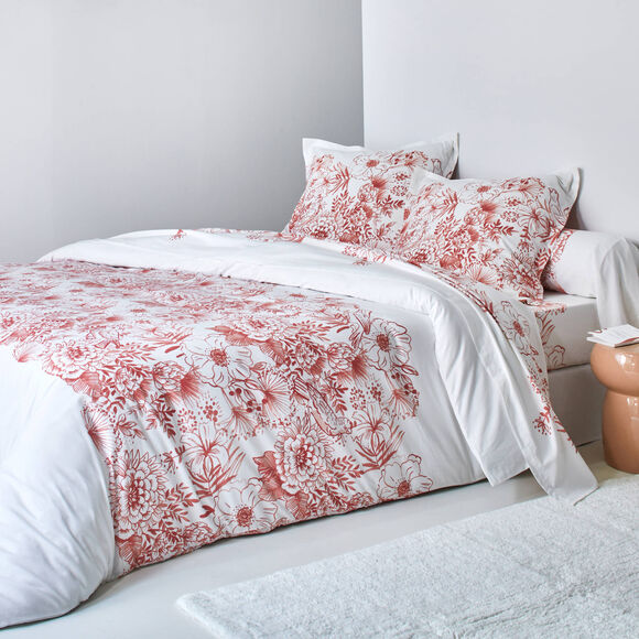 Linge de lit Lydia en coton imprim&eacute; (bois de rose)