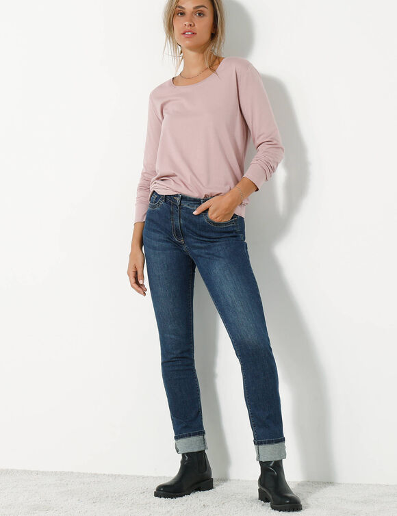 T-shirt col rond manches longues uni (rose parmé)