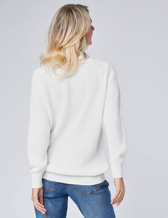 Pull col rond maille anglaise (blanc cassé)