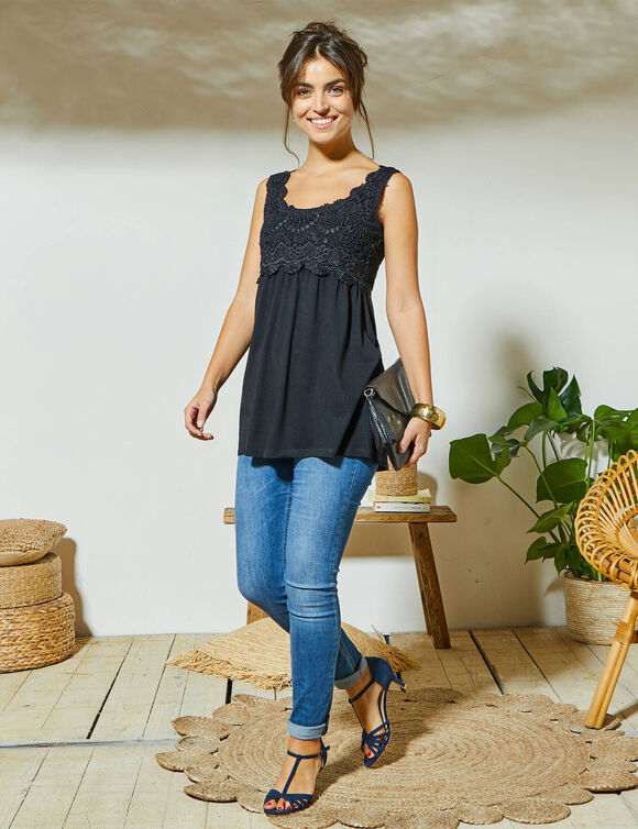 Débardeur fluide macramé (noir)