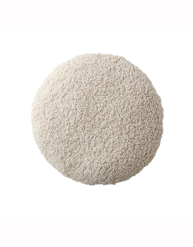 Rond kussen - wollige sherpa lusjesstof (naturel)