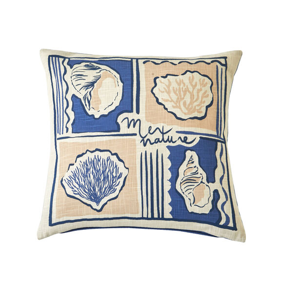 Coussin imprim&eacute; coquillages (blauw / beige)