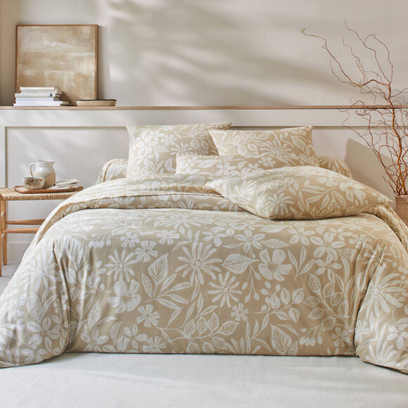 Bedlinnen C&eacute;line, in katoen met bloemenprint (zandkleur)