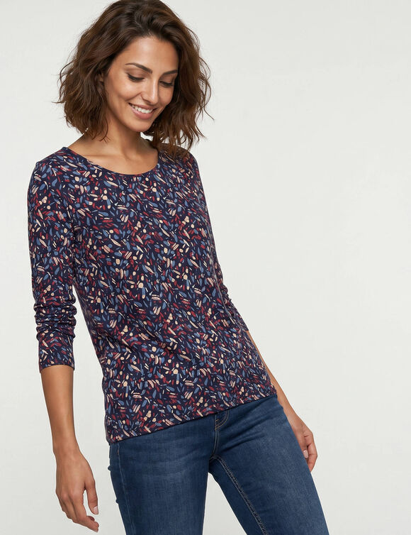 T-shirt imprim&eacute; manches longues en coton biologique(**) (marine)
