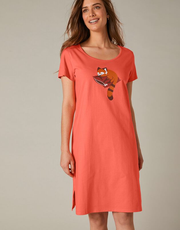 Chemise de nuit courte manches courtes motif "panda roux" (corail)